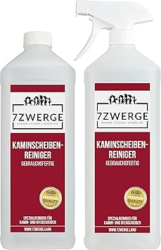 7Zwerge I 2x 1000ml Kaminscheiben-Reiniger mit Sprühkopf I Rückstandsfreie Reinigung I Kamin-Glasreiniger I Ofen-Glasreiniger