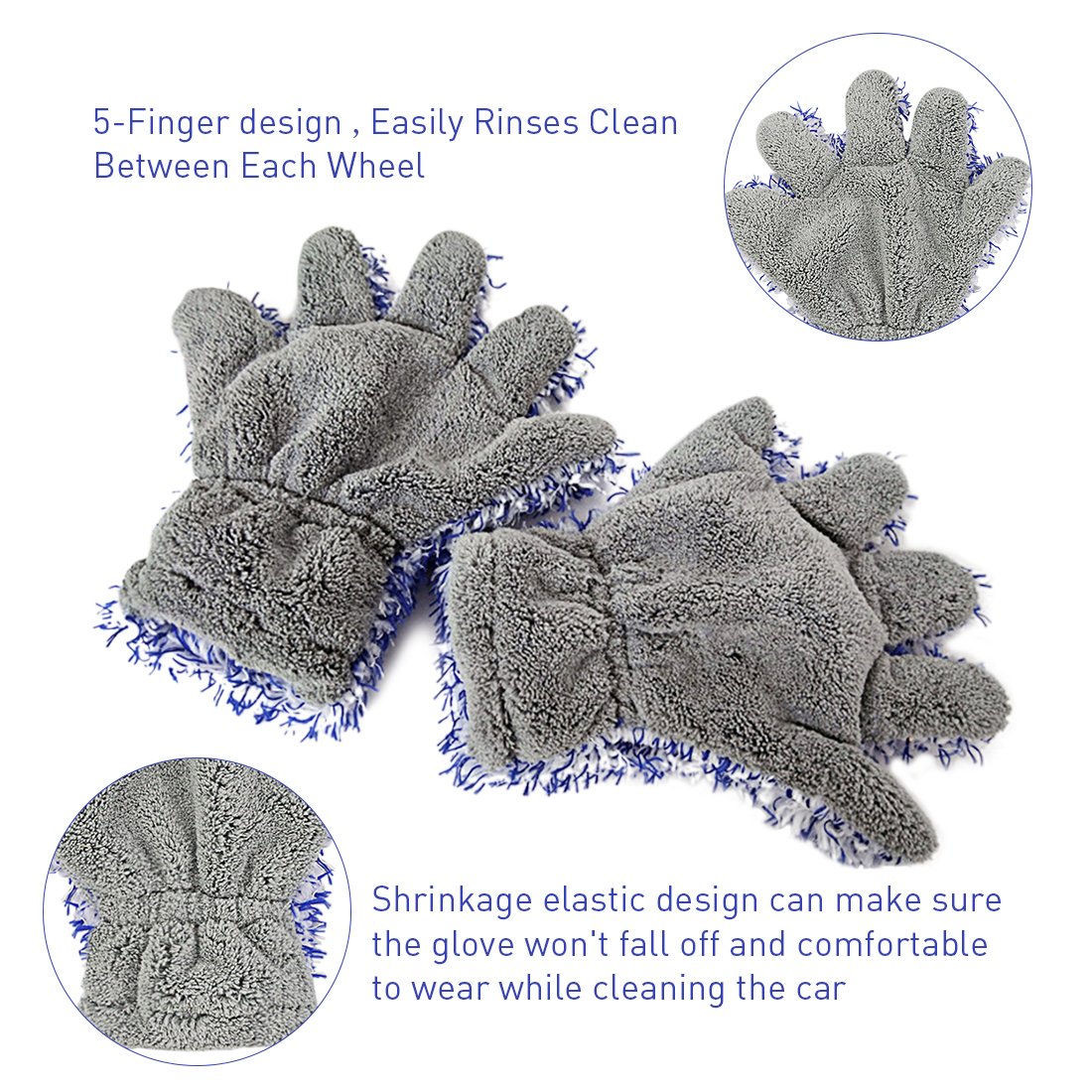 2 Fünf Finger Handschuhe Chenille Mikrofaser Waschen Reinigung Handschuhe für Auto und Motorrad Waschen Trocknen Handtücher Küche Reinigen Fenster Reinigung Farbe in Grau/Blau