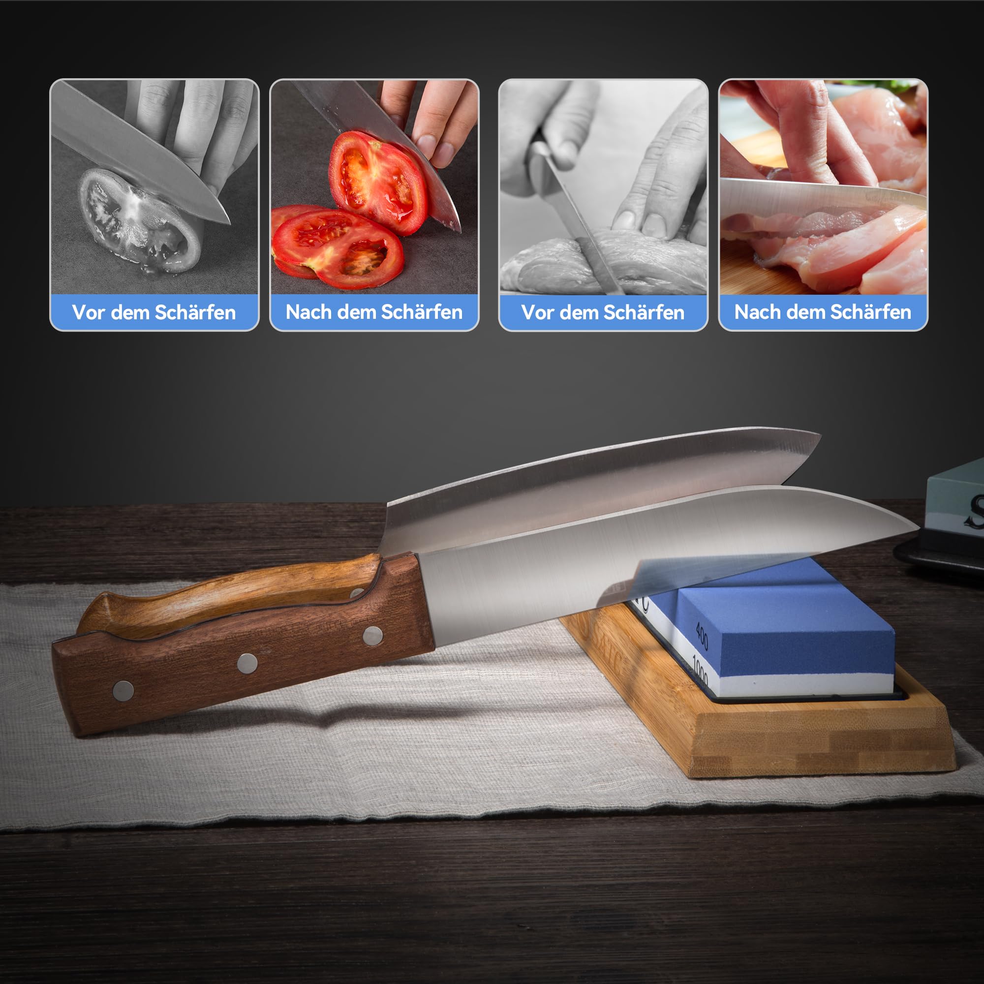 S SATC Premium Schleifstein Messer 400/1000/3000/8000 Körnung – Präzises Schärfen für Küchenmesser – Messerschleifstein Set 7