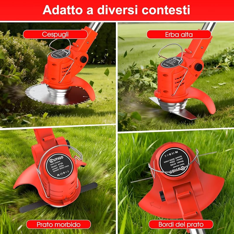 Tosaerba a batteria, Dotato di due batterie da 21 V, 4 lame, tosaerba triplo pieghevole, tosaerba da giardino a batteria per prati, arbusti e cespugli. — foto 6 di 8