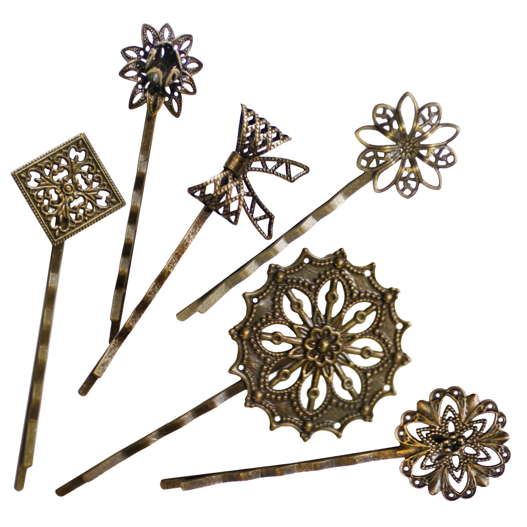 6PCS Retro Vintage Metal Hair Pin Bobby Pins Flower Bow Royal Square Bronze Accessories