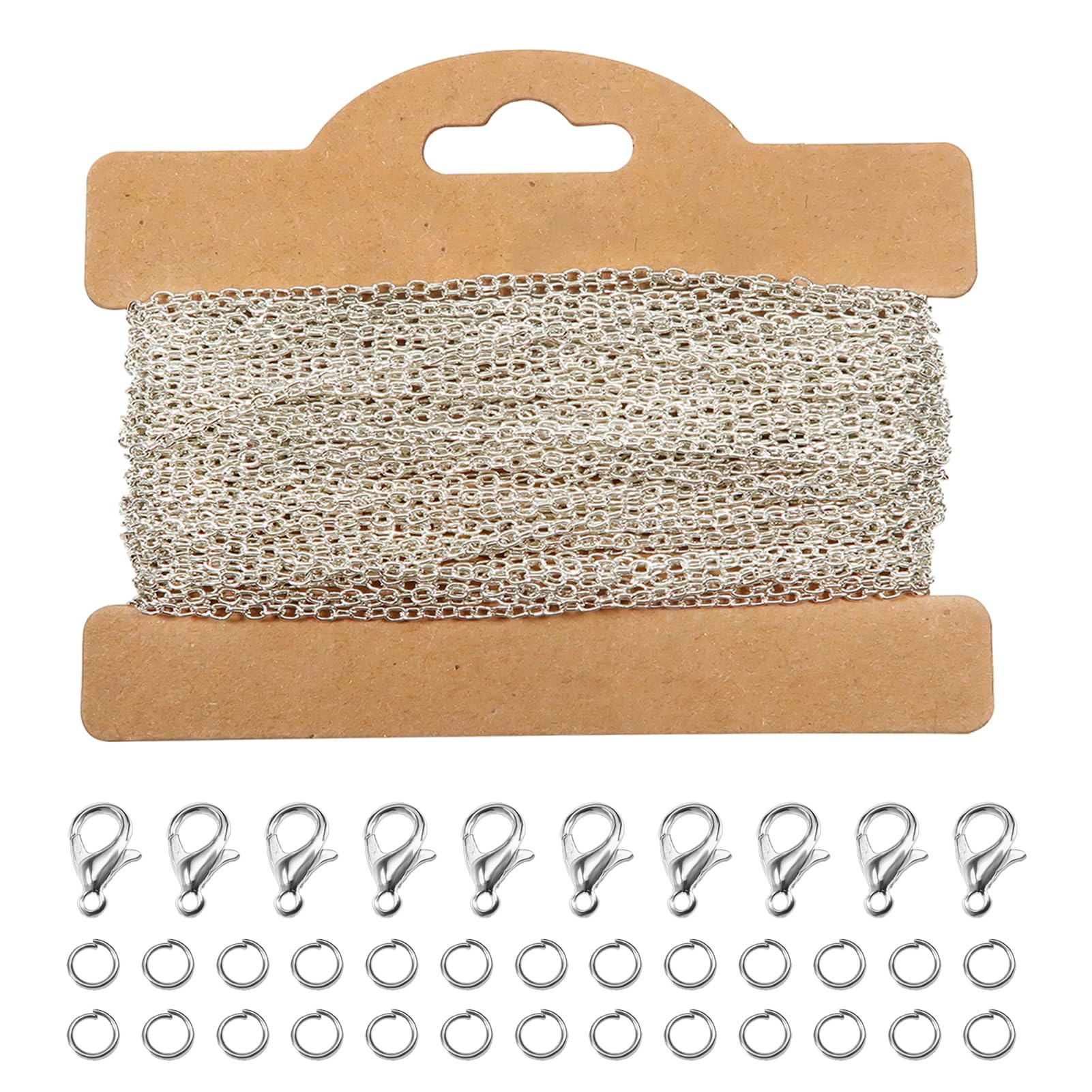 TOAOB Jewelry Making Chains Kit 39 Feet Silver 3x2mm Link Cable Chain Necklace Chains with 100pcs Jump Rings and 30pcs Lobster Clasps for Craft
