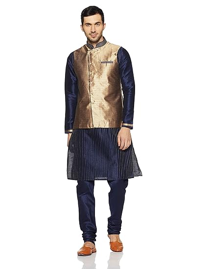 Men's Kurta Paired with Churidar & Waistcoat (JAST060)