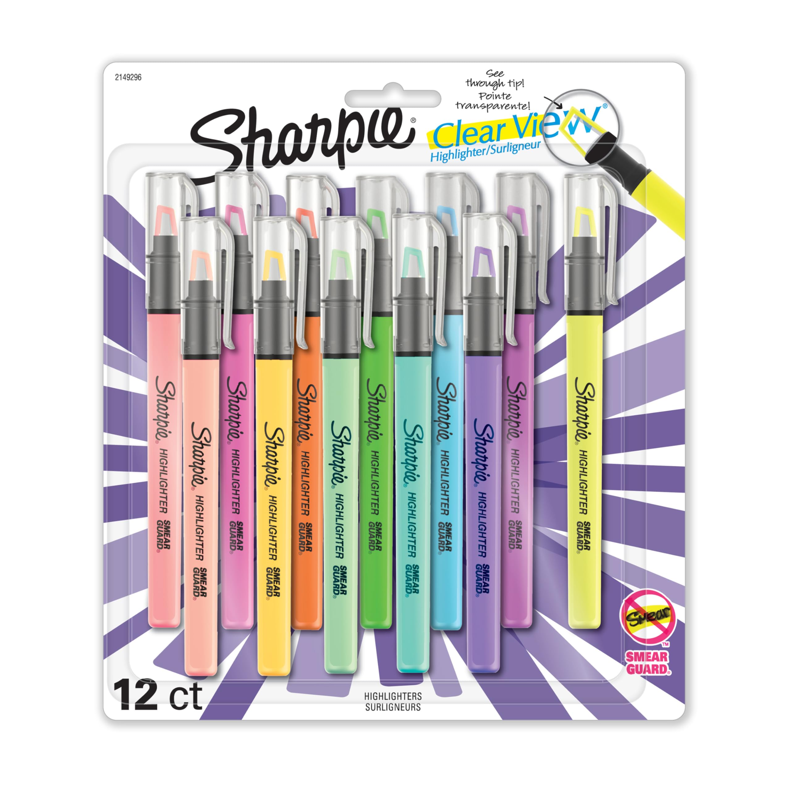 Sharpie Clear View Highlighter with See-Through Chisel Tip, Assorted, 12 Count