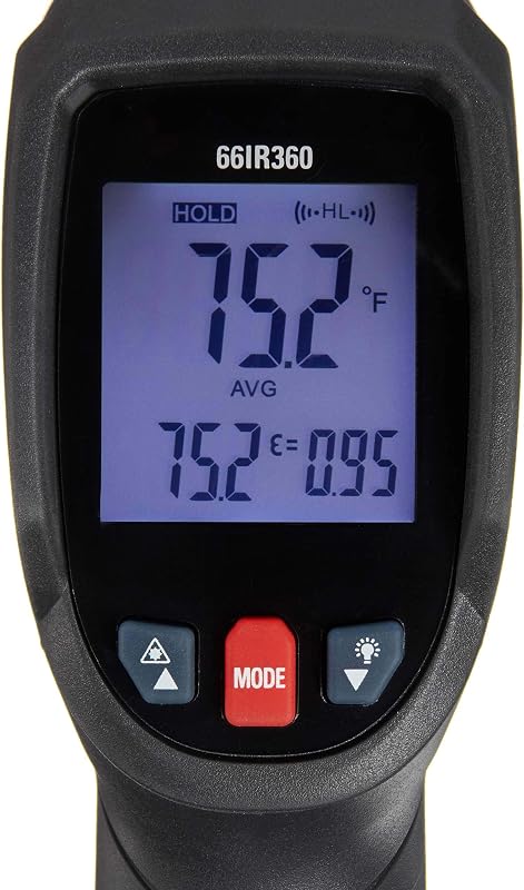 Infrarot-Thermometer mit Kreislaser, strapazierfähig, Typ-K-Sonde, einstellbarer Emissionsgrad, Schwarz