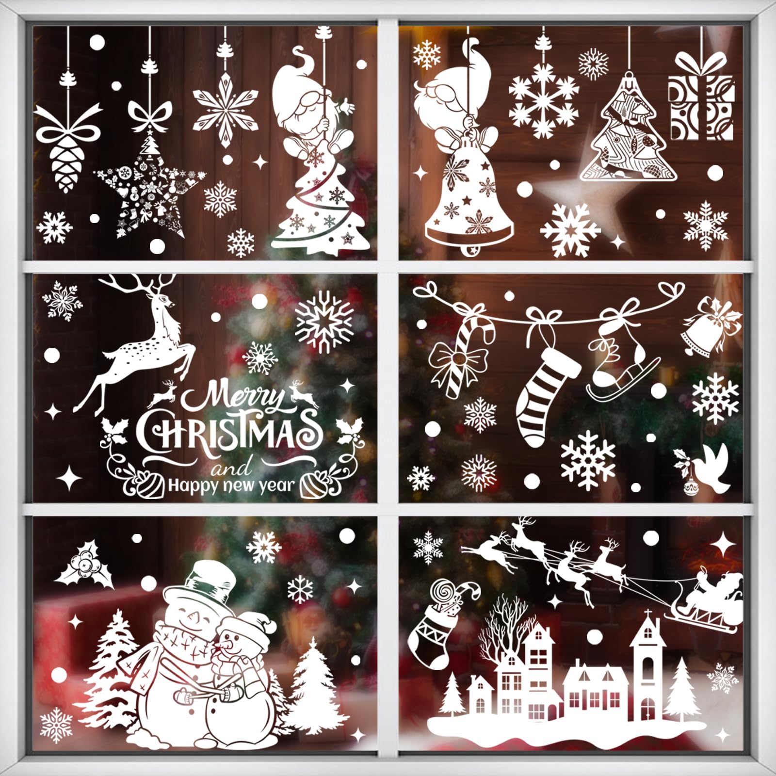 Xyxu Christmas Window Stickers, 9 Sheets White Theme, Reusable Snowflake Window Decorations