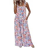 LOOKBOHO Women's Jumpsuits Summer Floral Print Boho Overalls Loose fit Wide Leg Baggy Long Rompers with Pocket 2025 One Piece