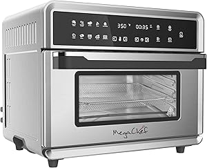 Megachef 10 in 1 Electronic Multifunction 360 Degree Hot Air Technology Countertop Oven, Silver Chrome, 25 Liter Capacity
