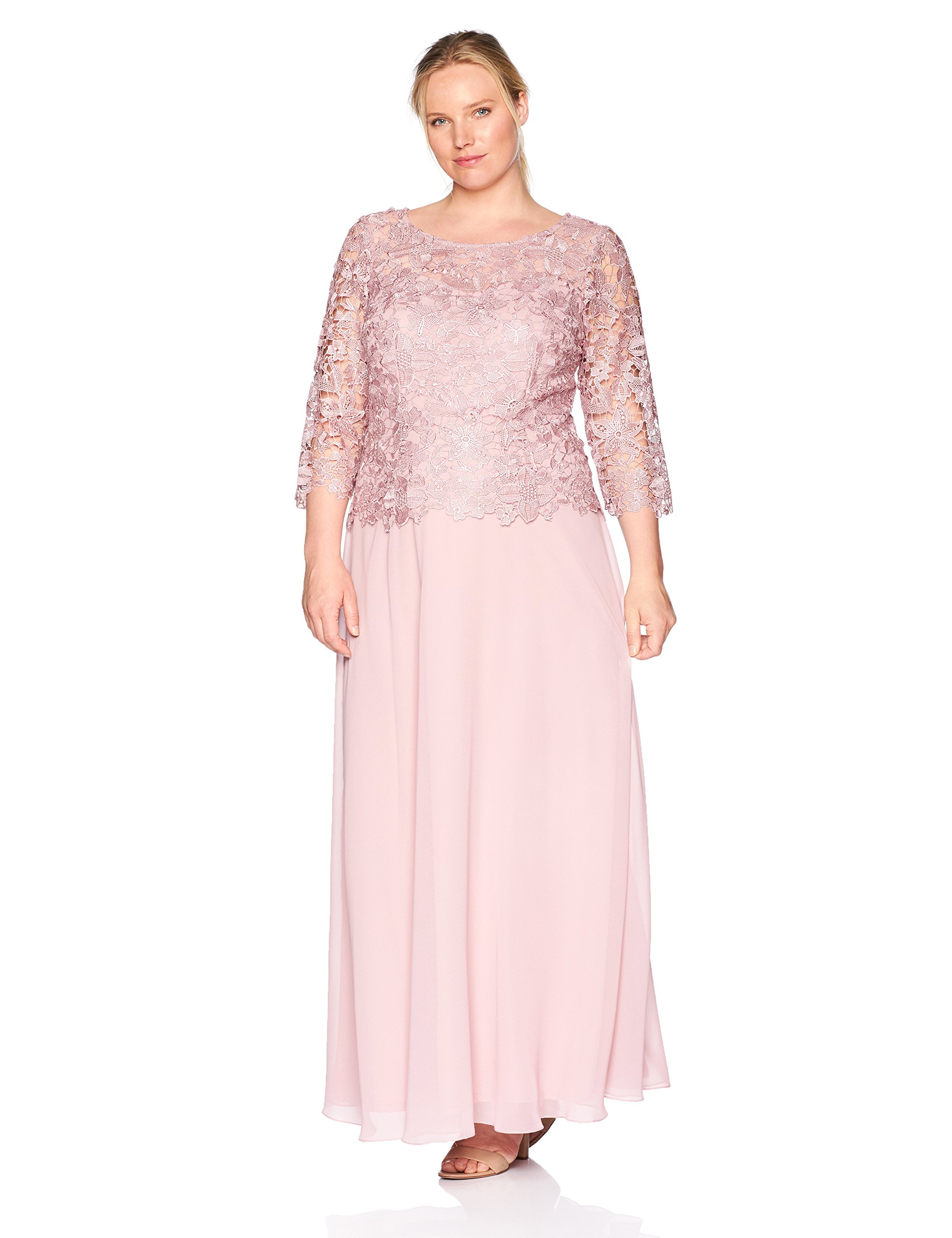 Emma Street Women's 3/4 Sleeve Lace and Chiffon Gown