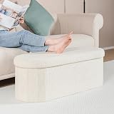 Bonlife Folding Ottoman Storage Bench Cream 120L Oval Footstool 110x38x38cm view 6