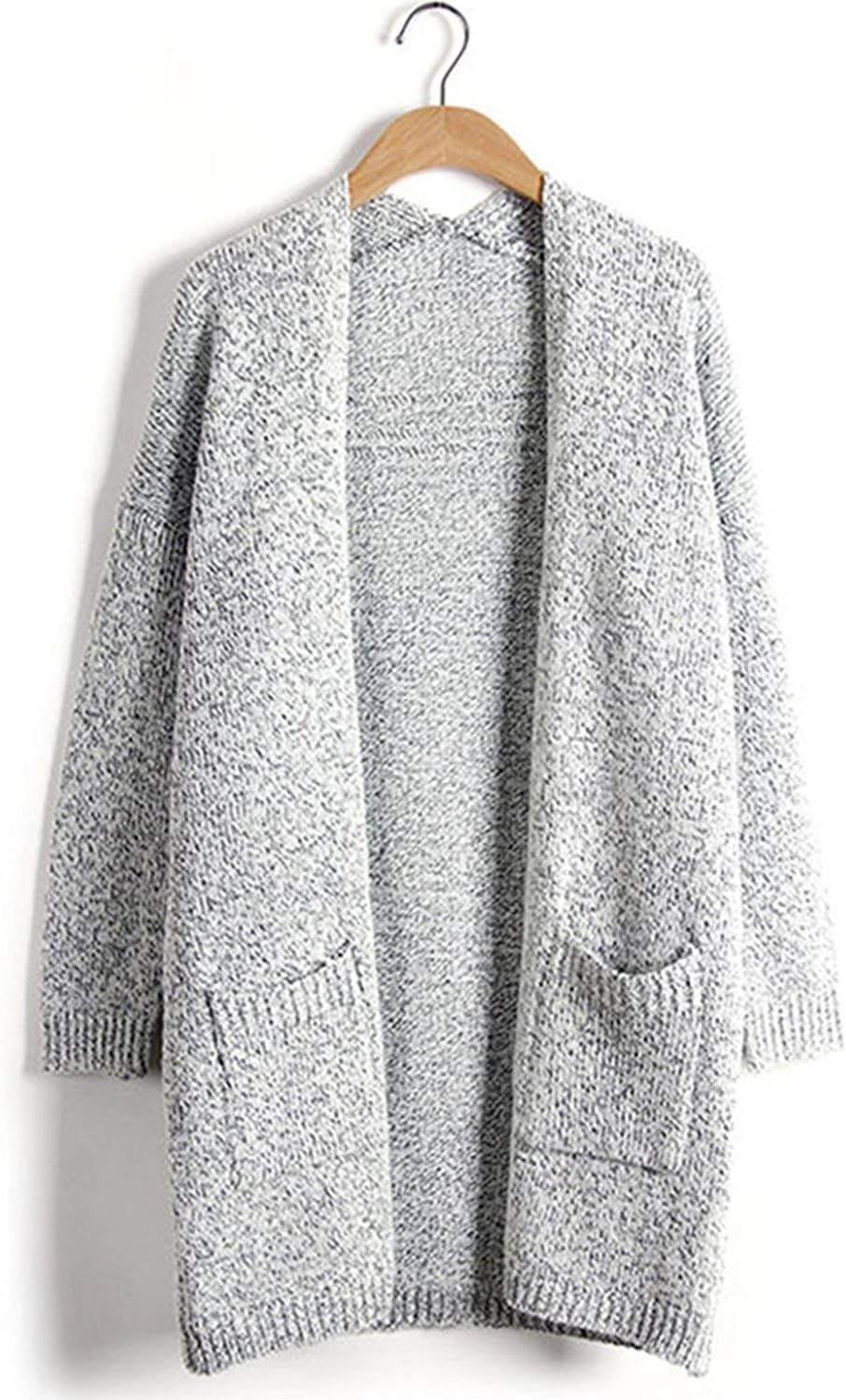 SEENFUN Women's Classic Long Sleeve Knit Sweater Open Front Warm Cardigan Grey L