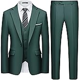 WULFUL Men's 3 Piece Slim Fit Suit Set One Button Blazer Jacket Pants Tuxedo Set