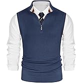 PJ PAUL JONES Mens Sweater Vest Quarter Zip Vest Sweater Stand Collar Contrast Stripes Pullover Knitwear Vest
