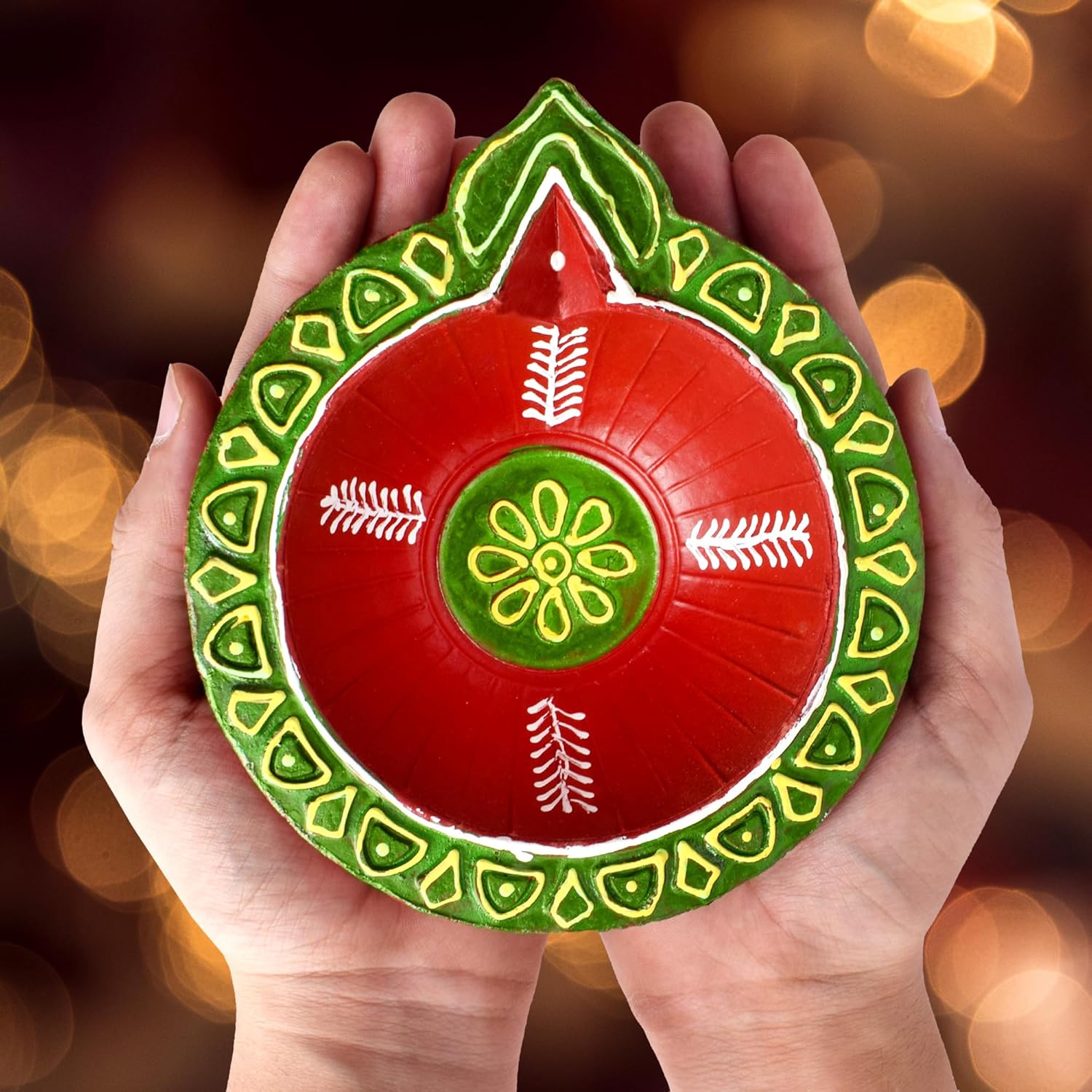 Oil Lamps & Accessories - SATVIK Akhand Colored Clay Diya for Diwali Pujan Pooja Traditional Whole Night Indian Terracotta Earthen Deepawali Diya.