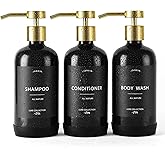Janxin Shampoo and Conditioner Dispenser Set of 3,Refillable 21oz Shampoo Bottles with Non-Slip Protective Silicone Pad,Shower Soap Dispenser with Waterproof Labels for Bathroom (Black)