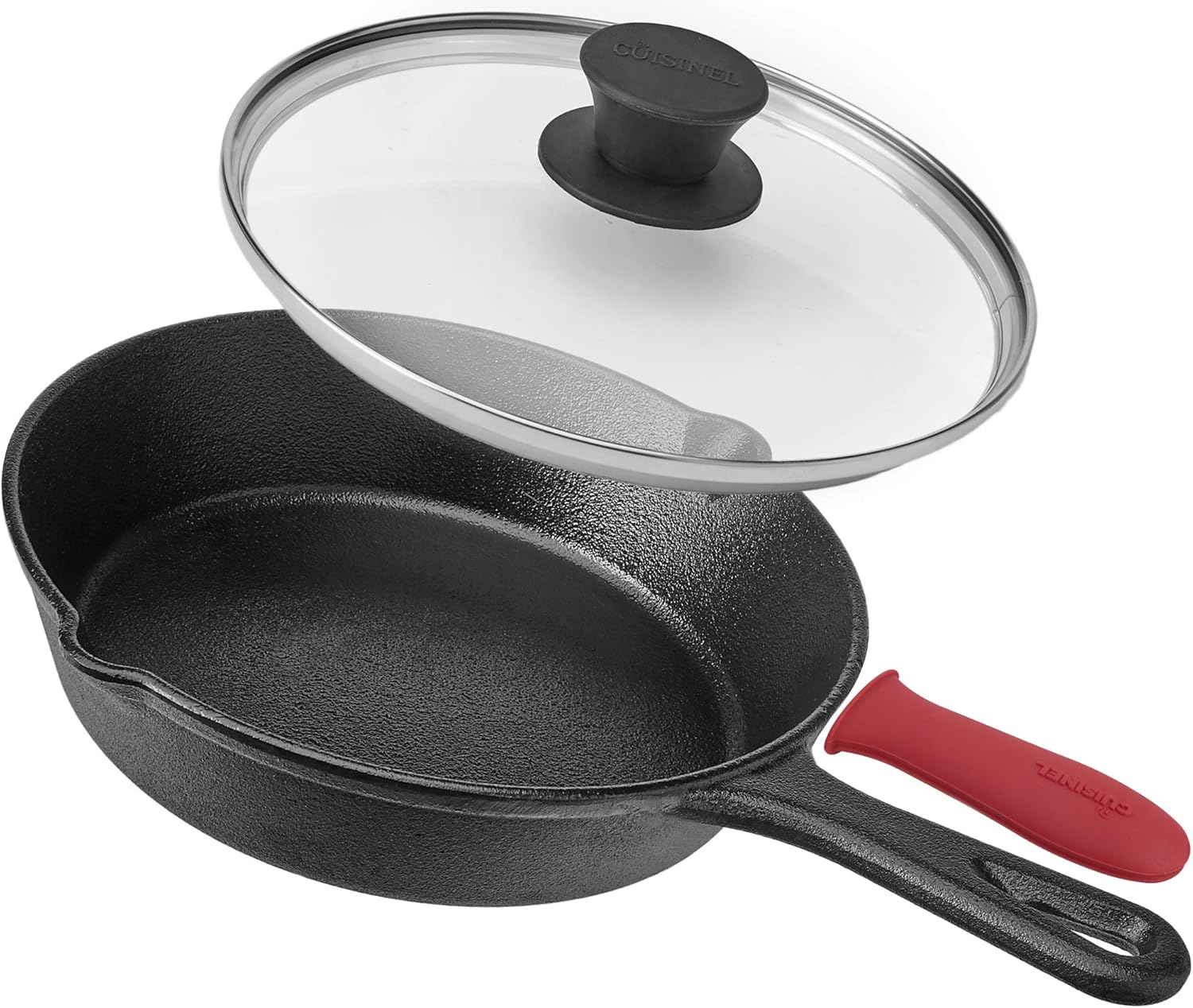 Pre-Seasoned Cast Iron Skillet (12-Inch) with Glass Lid and Handle Cover Oven Safe Cookware - Heat-Resistant Holder - Indoor and Outdoor Use - Grill, Stovetop, Induction Safe: Kitchen & Dining