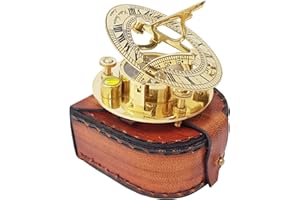 THE NEW ANTIQUE STORE Brass Nautical - Sundial Compass with Intricate Detailing Comes in an Exquisite Top Grain Leather Case - Premium Sundial Compass