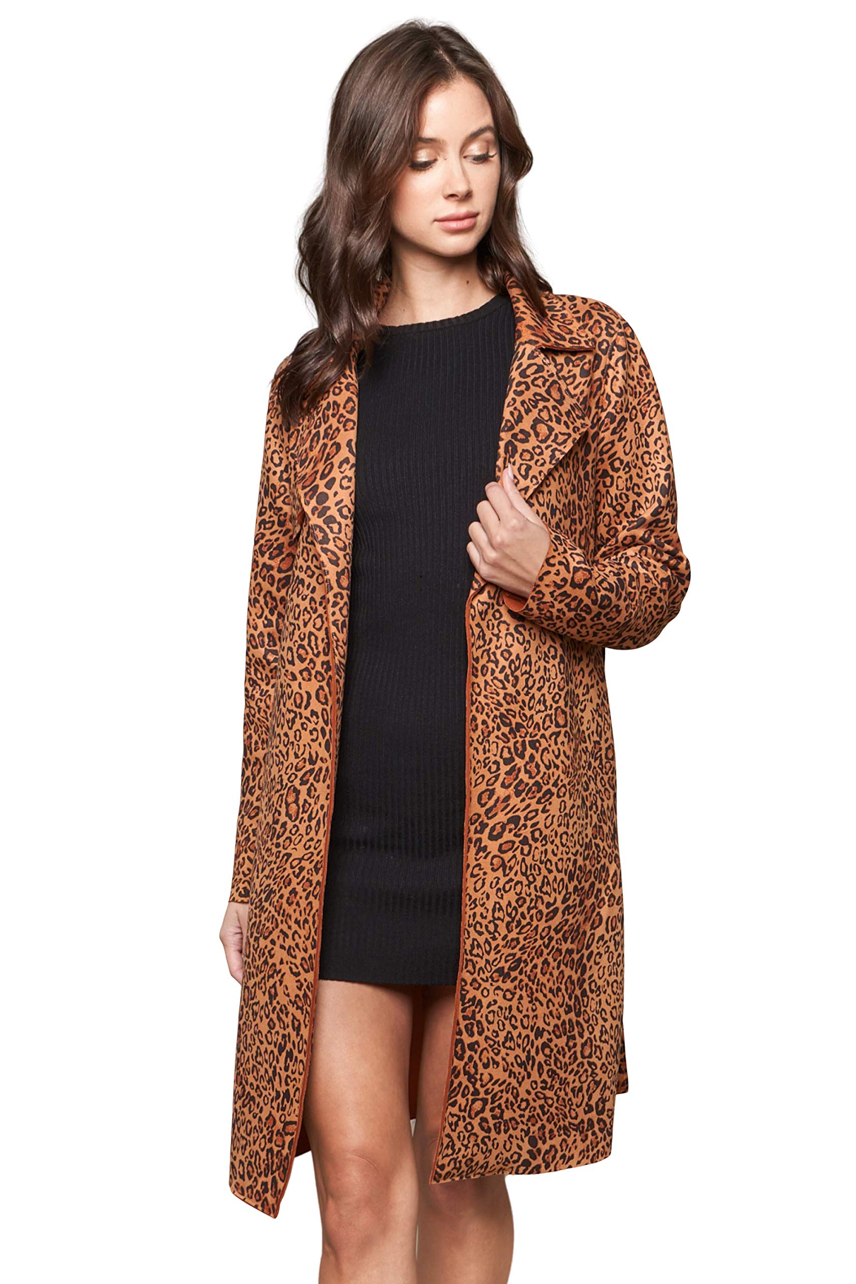 Sugar Lips Women's Untamed Leopard Print Suede Trench Coat