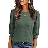 AUTOMET 3/4 Length Sleeve Womens Tops Puff Lightweight Spring Sweaters Business Dressy Casual Work Blouses Cute T Shirts