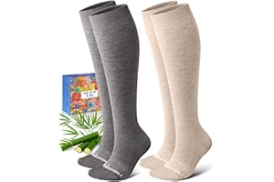 Lalapapa Bamboo Viscose Compression Socks for Women Men 2 Pairs 15-20mmHg Knee High Compression Socks Travel Nurse