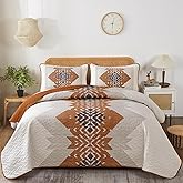 Dintszyayue Boho Queen Quilt Set 3 Pieces Aztec Texture Bedspread Coverlet Set Bohemian Quilt Bedding Set Microfiber Lightweight Bed Cover for All Seasons (Terracotta, 90"×96")
