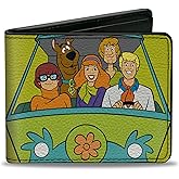 Buckle-Down Scooby Doo Wallet, Bifold, Scooby Doo Group Driving Mystery Machine Front Pose and Text, Vegan Leather