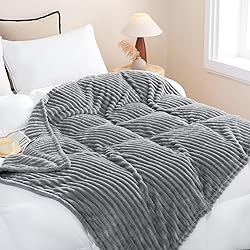 Linecooo Grey Fleece Throw Blanket 60”×80” for