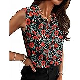 HOTOUCH Womens Sleeveless Button Down Shirt Tops V Neck Business Casual Collared Blouses Tank Top