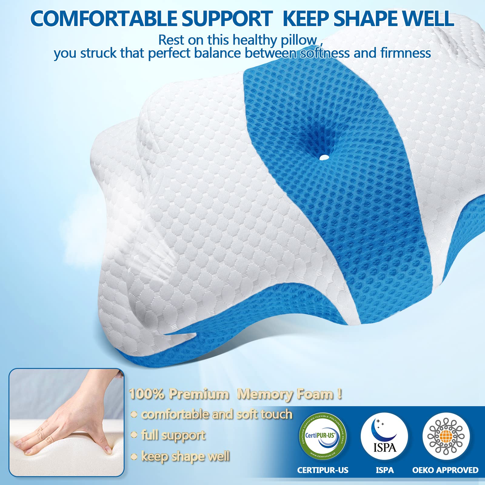 CHxxy Memory Foam Pillows, Cervical Pillow for Neck and Shoulder Pain Relief, Ergonomic Contour Bed Pillow, Soft for Side Sleep Stomach Sleeping and Back Sleeper