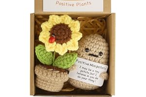 ONECOCOA Positive Mini Potato Funny Gifts, 2PCS Emotional Support Potatoes Sunflower Pot Desk Decoration Crochet Birthday Gifts for Women Mom Best Friend (Potato & Sunflower)
