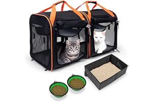AceRide Large Cat Carrier 2-in-1 with Litter Box & Bowl, Portable Cat Carrier Hard for 2 Cats, Double Cat Travel Carrier with