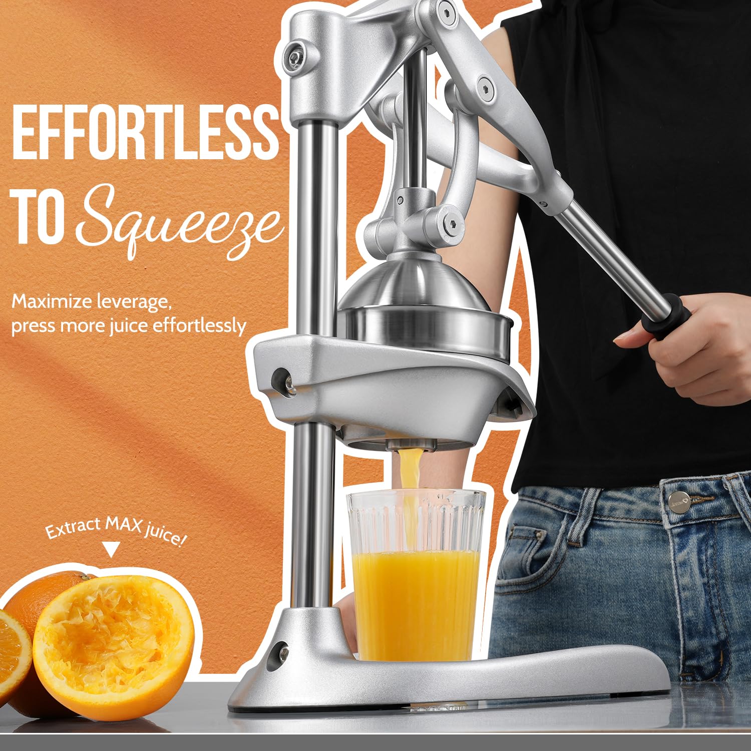 Manual Juicer, Sopito Heavy-Duty Effortless Orange Juicer Squeezer Safety Countertop Stainless Steel Hand Press Juicer for Citrus Lemon Lime Grapefruit, Easy to Clean