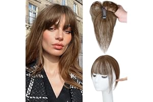NAYOO Bangs Hair Clip 100% Real Human Hair Toppers 360°3D Cover Clip in Bangs Hair pieces Wispy Bangs for Women Hair Extensions Clip on French Bangs for Daily Wear（Brown）