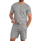 Babioboa Men's Short Sleeve Tracksuit Summer T Shirt & Shorts set Striped Jaquard Solid Two Piece Casual Daily Duty-off