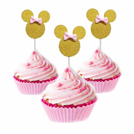 Amazon Com Minnie Cupcake Toppers Pink And Gold Mouse Inspired
