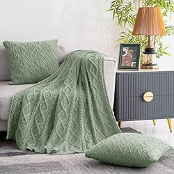 Homiest Cable Knit Throw Blanket and Pillow