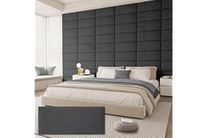 AMOVEO Upholstered Headboard for Queen Size Bed, Wall Mounted & Peel and Stick Headboard, Soundproof DIY Wall Panels, Fabric Tufted Head board in Modern Design for Bedroom (9 Panels, Each 23.62"x9.84"）