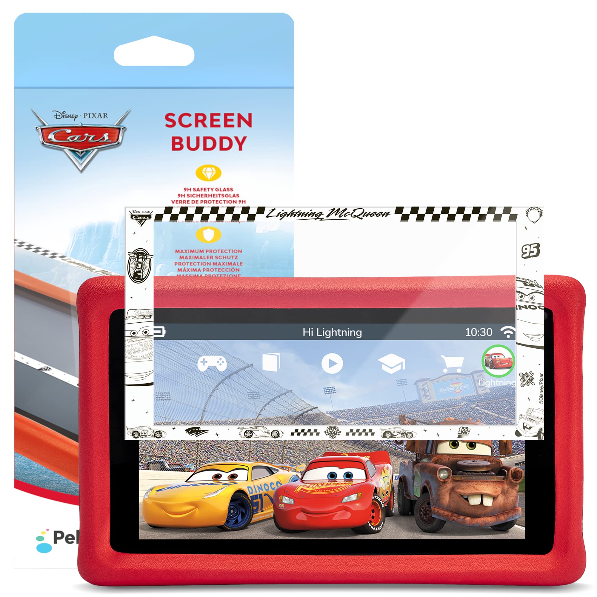 Pebble Gear Disney Pixar Cars 7 Inch Kids Tablet Screen Protector - 9H Tempered Glass with Cars Motif - Maximum Protection - Includes Cleaning Cloth - Specially Designed for Tablets