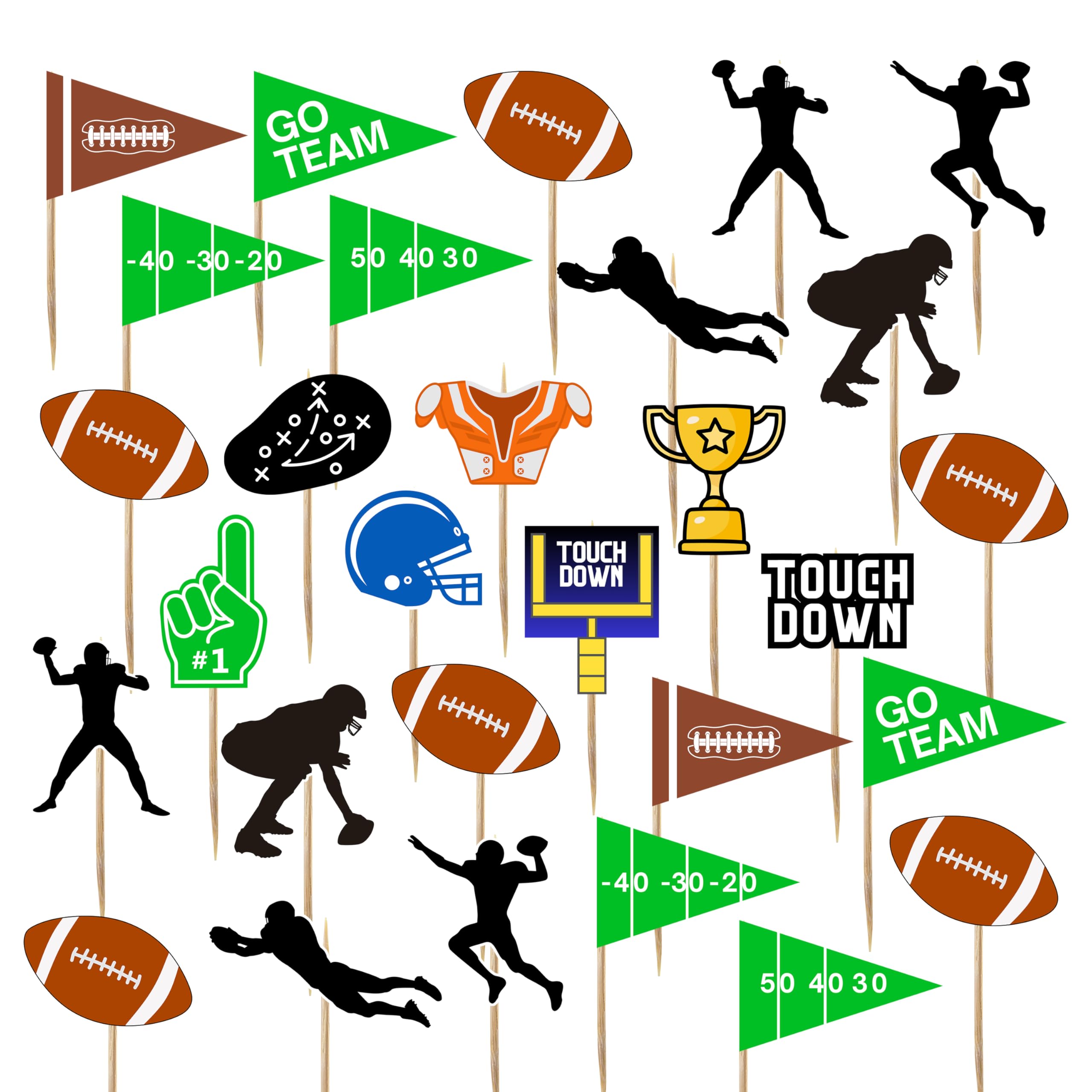 Photo 1 of 4E's Novelty Football Cupcake Toppers, 96 Pack Football Party Supplies, 12 Styles Football Cake Toppers, Football Party Decorations, Appetizer Picks, Sandwich Picks, Football Birthday Party Decor (2 pack)