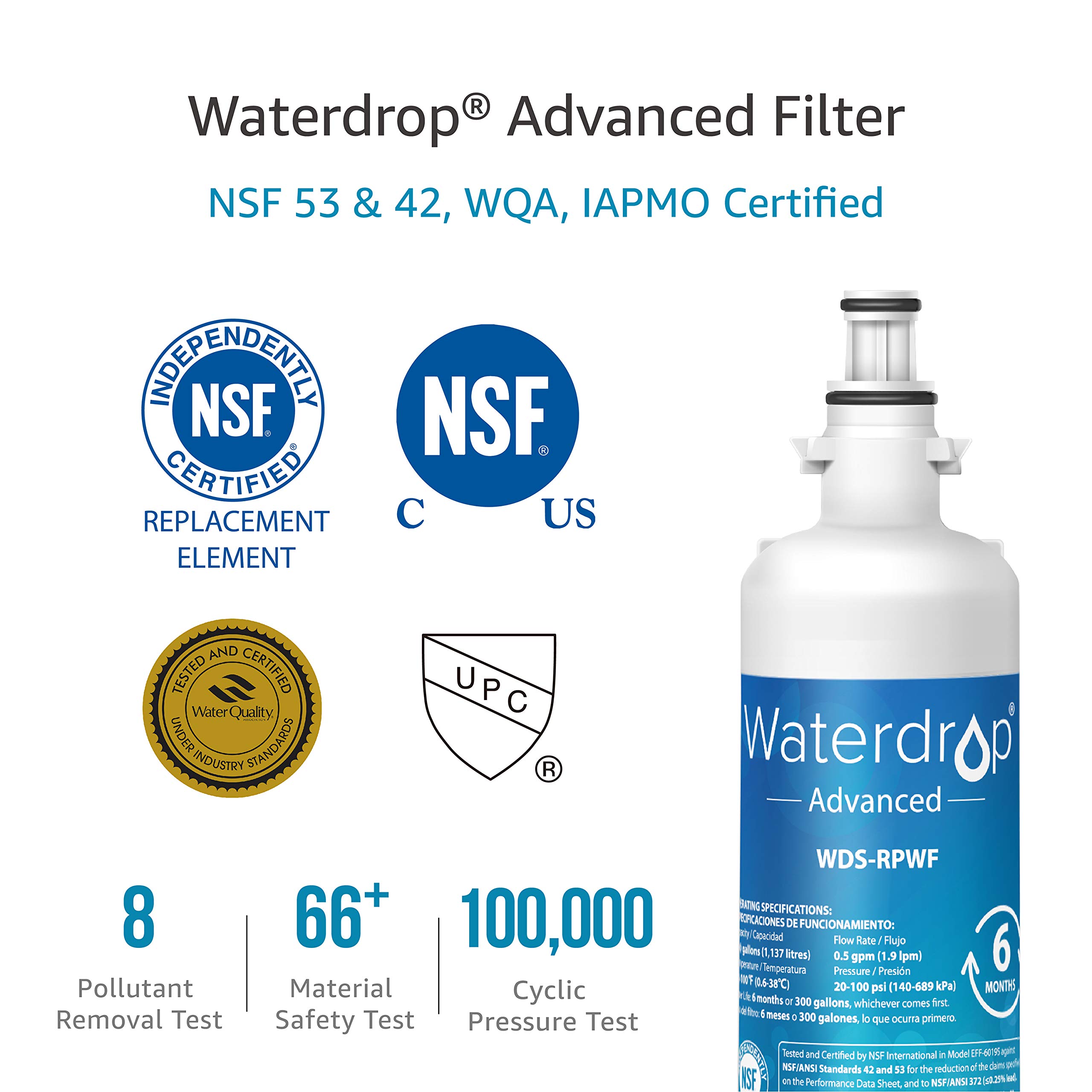 Waterdrop NSF 53&42 Certified Refrigerator Water Filter, Compatible with GE RPWF(Not RPWFE