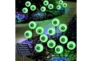 HUGSVIK 12LED Big Eyeball Halloween Lights Outdoor Solar Powered, 4-Pack Scary Green Glow Waterproof Hallowen Decorations Outdoor for Yard, Haunted House, Pathway, Porch, Party