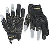 HANDLANDY Fingerless Framer Work Gloves for Men, Utility Grip Paded Gloves for Tactical Shooting Airsoft Hunting Driving (Black- 3 Fingerless, Large (Pack of 1))