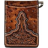 ARIAT Western Wallet Mens Bifold Ostrich Embossed Slim Brown A3553302