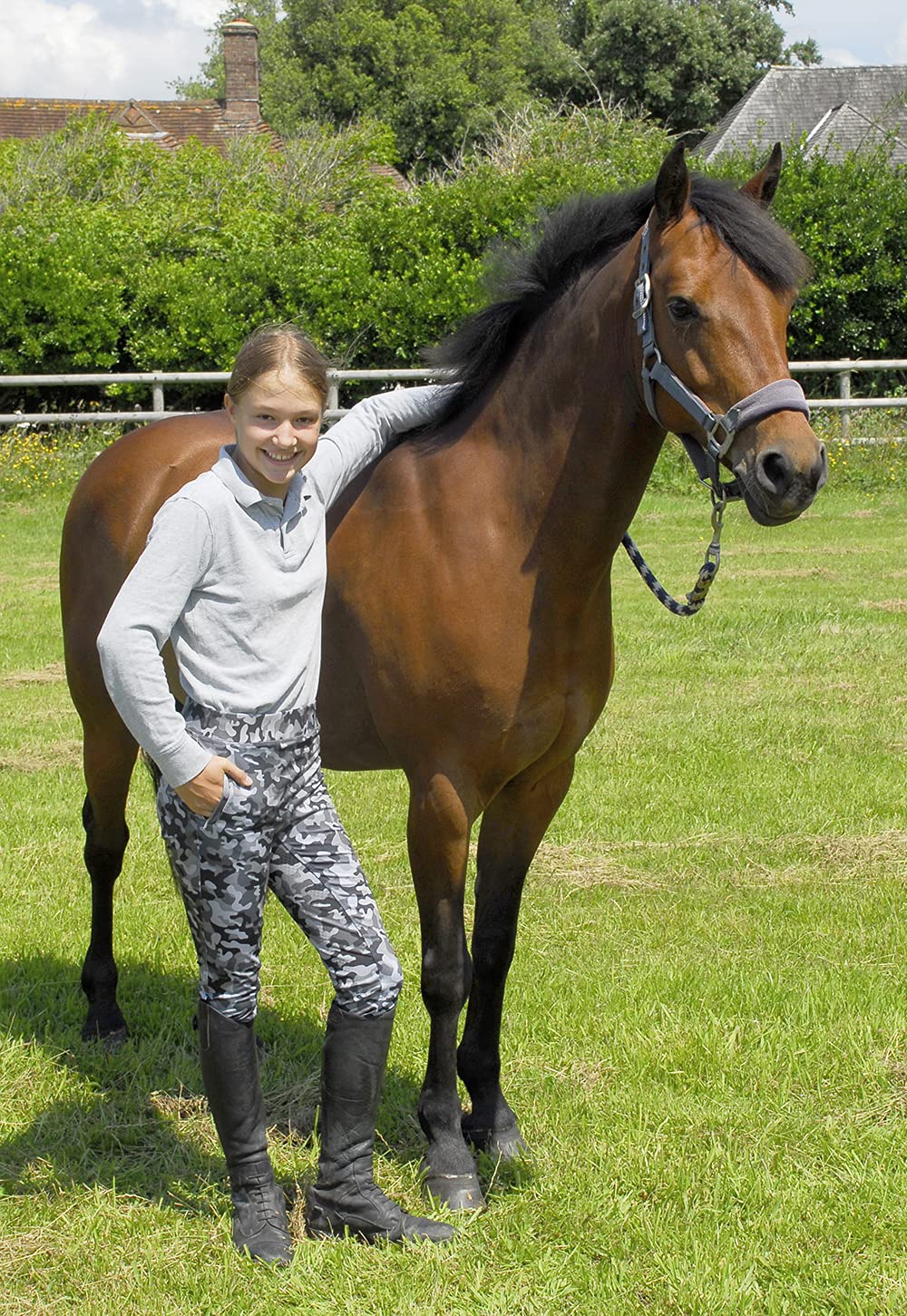 Rhinegold Childrens Full Seat Tights-24-Grey Camo