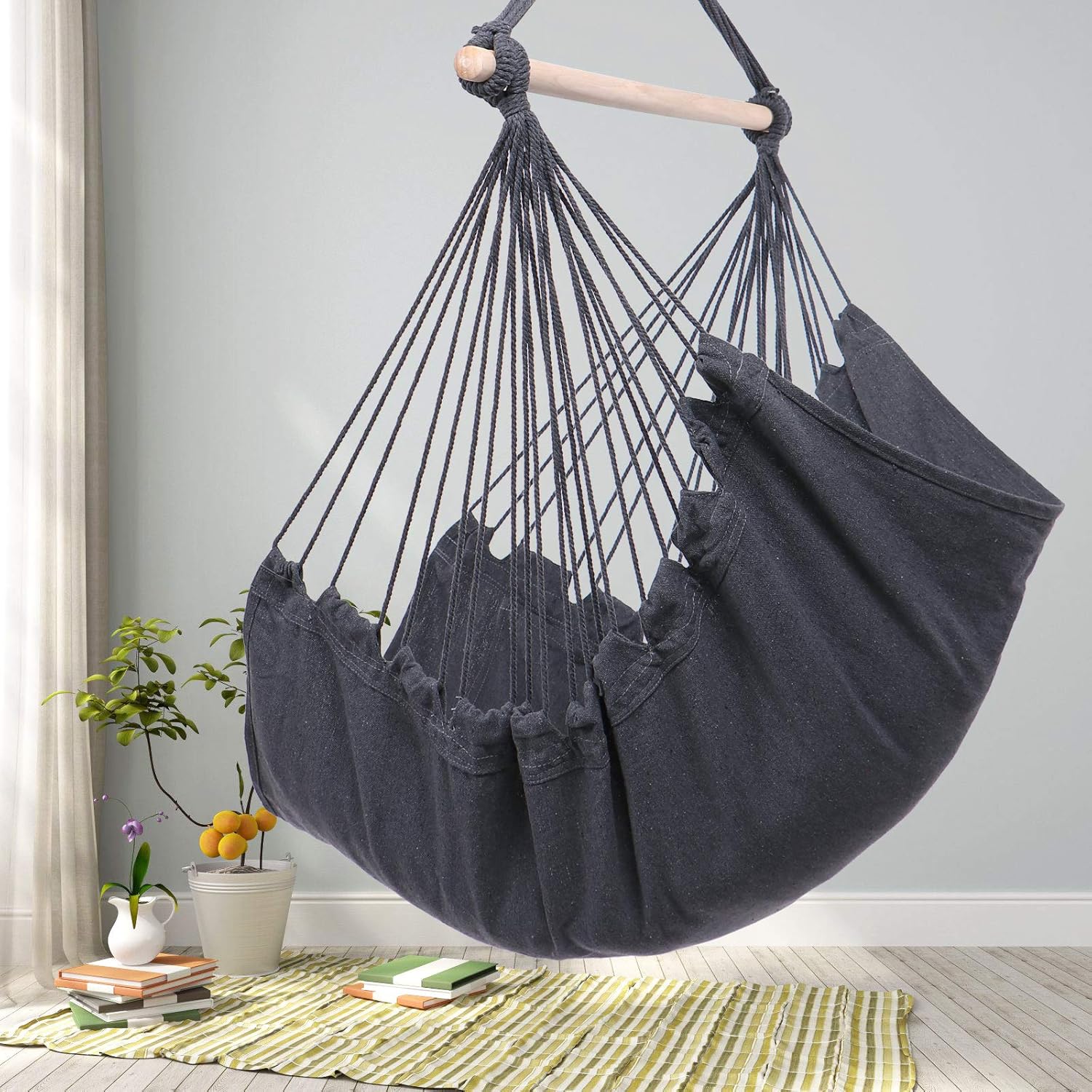 Y- STOP Hammock Chair Hanging Rope Swing, Max 330 Lbs, Quality Cotton Weave for Superior Comfort, Durability (Grey): Kitchen & Dining