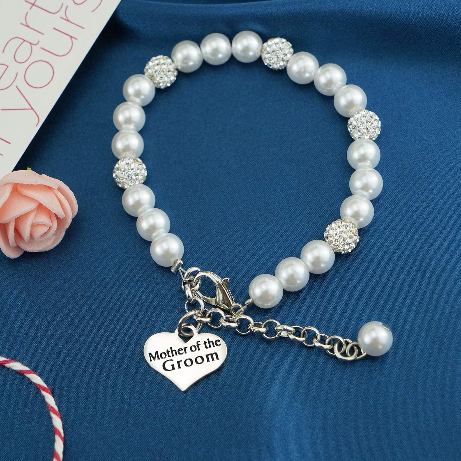LParkin Mother of the Groom Pearl Bracelet Wedding Gift Jewelry (White), 7 inches - Image 4