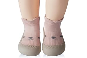 SEBELLST Baby Girl Sock Shoes Rubber Sole Non Slip Indoor Slipper Infant Girls First Walking Floor Shoes Soft Sole Non-Skid Slipper Breathable Lightweight Cotton Mesh Baby Shoes