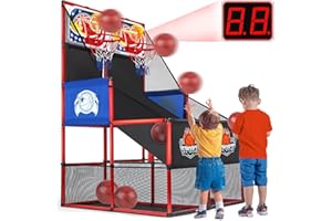 MOEAWS 2 in 1 Dual Basketball Arcade Game Indoor/Outdoor With LED Scoring and Sound, Sport Play Toy Includes 6 Balls & Instruction & Pump For Teen Kids Toddler Birthday Christmas Carnival Backyard Party Gift