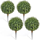 24 inch Artificial Boxwood Topiary with Ground Spikes, Set of 4 UV Resistant Faux Boxwood Ball Trees for Outdoors, Fake Evergreen Shrubs Bushes Plants for Garden Patio Front Door Balcony