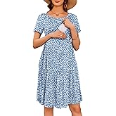 Ekouaer Nursing Dress Summer Short Sleeve Breastfeeding Casual Knee Length Maternity Dresses S-XXL